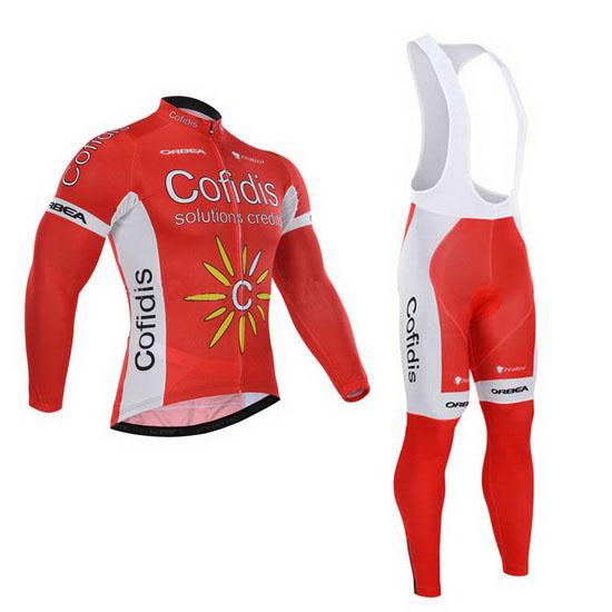 2015 Maillot Cofidis Tirantes Mangas Largas Rojo